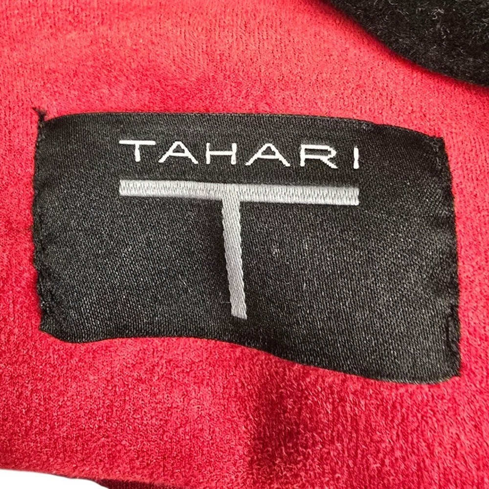 TAHARI Red Faux Suede Moto Cropped Open Jacket - Picture 6 of 6